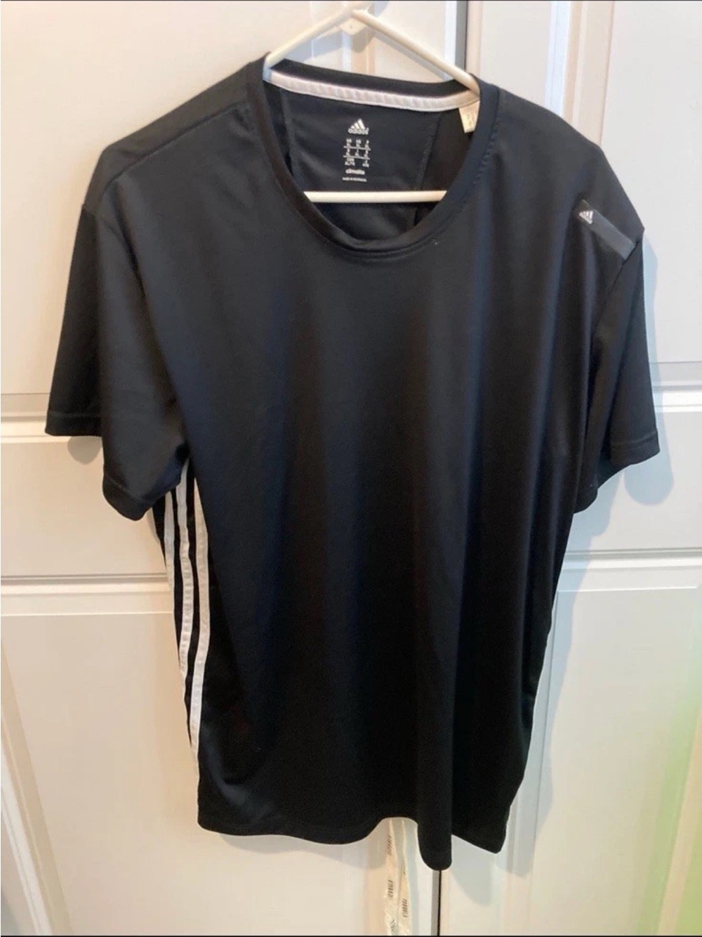 Adidas Xl Black Tshirt Men Climalite Nylon Material Striped White Sports Workout